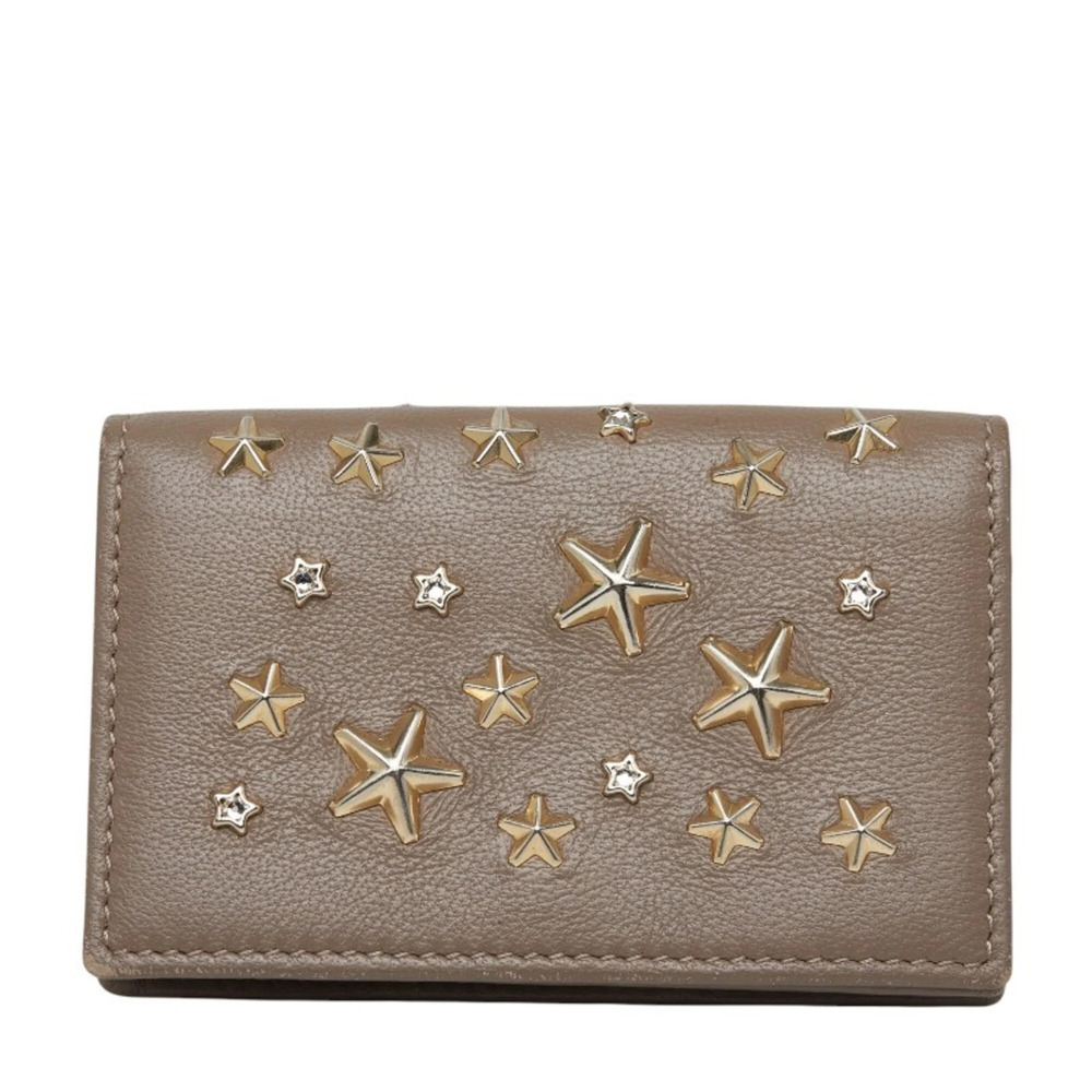 Jimmy Choo Crystal Star Studded Business Card Holder/Card Case, Brown Beige L...